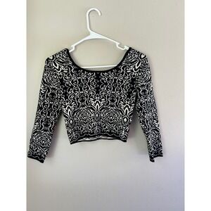 Black & White Patterned Long Sleeve Knit Cropped Top - XS Whimsigoth IndieSleeze